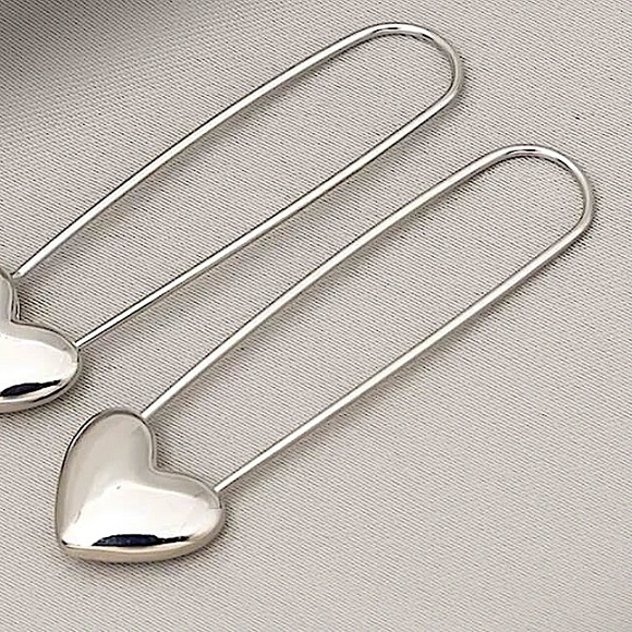 Sterling Silver Heart Safety Pin Earrings - Picture 3 of 4